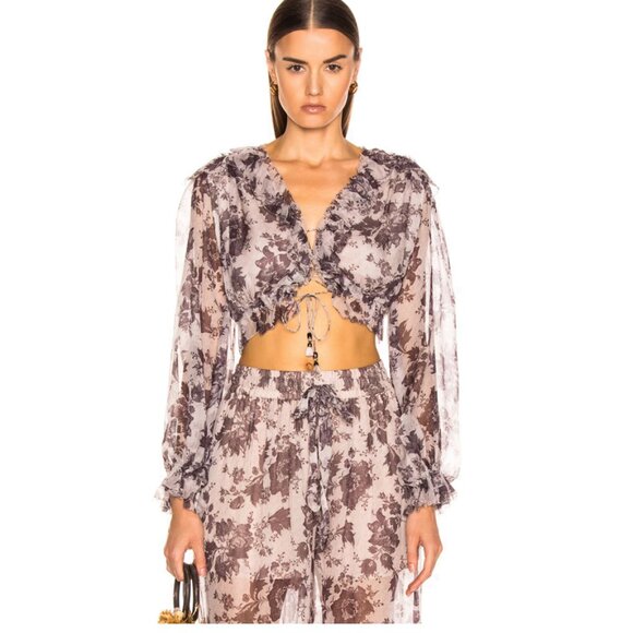 Zimmermann Silk Floral Juno Tie Blouse in Aged Batik Size XS - Picture 1 of 10